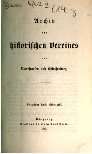 Archiv des Historischen Vereins von Unterfranken und Aschaffenburg