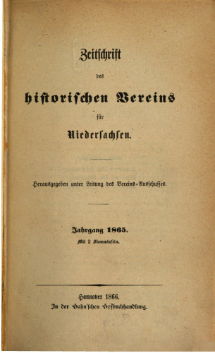 Zeitschrift des Historischen Vereins für Niedersachsen