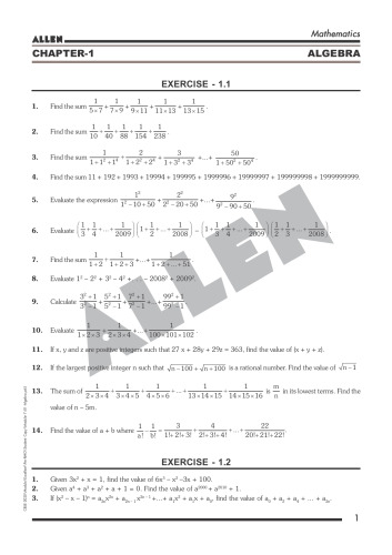 Allen PRMO/IOQM sheet: Algebra