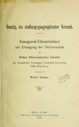 danzig, ein siedlungsgeographischer Versuch