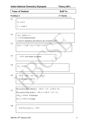 INChO 2011 Chemistry Solution from India Indian National Chemistry Olympiad