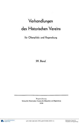 Verhandlungen des Historischen Vereins für Oberpfalz und Regensburg