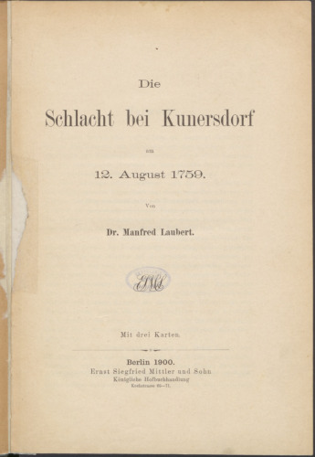 Die Schlacht bei Kunersdorf am 13. August 17Ô9