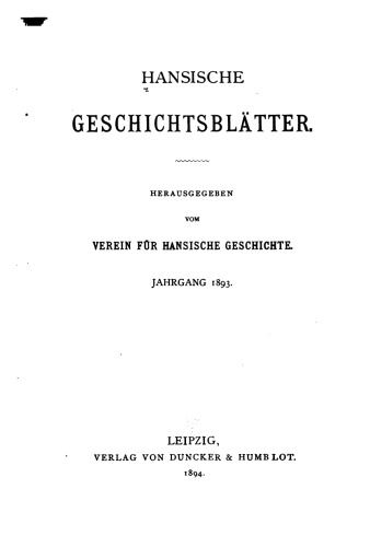 Hansische Geschichtsblätter (Jahrgang 1893)