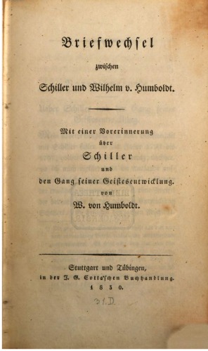 Briefwechsel zwischen Schiller und Wilhelm von Humboldt