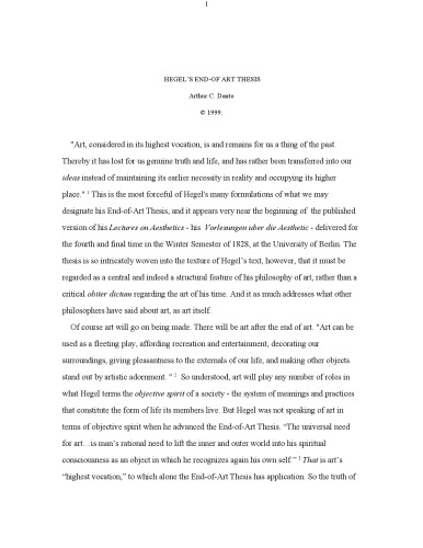Hegel’s End-of-Art Thesis