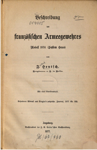 Beschreibung des französischen Armeegewehres Modell 1874 (System Gras)