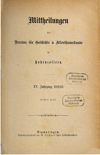Mitteilungen des Vereins für Geschichte und Altertumskunde in Hohenzollern