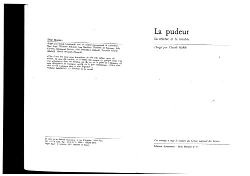La pudeur. La réserve et le trouble