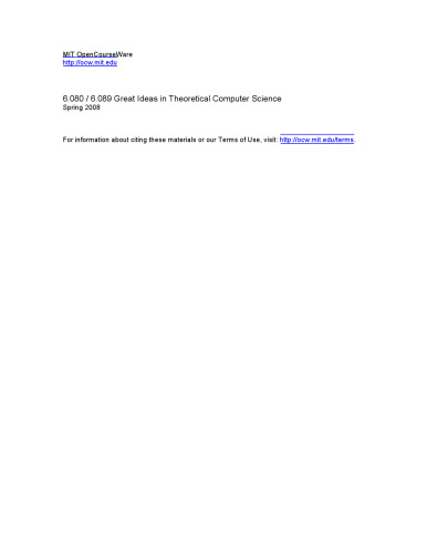 Great Ideas in Theoretical Computer Science: Lecture Notes