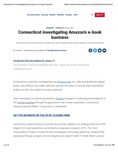 Connecticut Investigate Amazon e-book Business