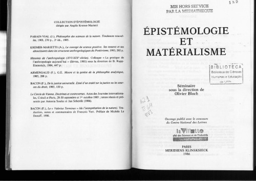 Épistemologie et matérialisme