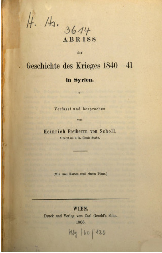 Abriss der Geschichte des Krieges 1840-41 in Syrien