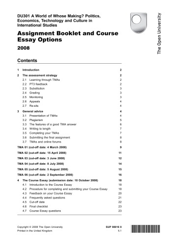 Assignment Booklet and Course Essay Options
