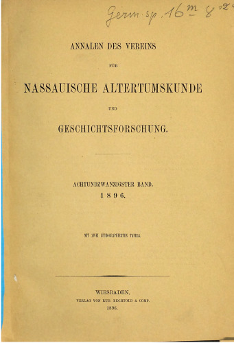 Annalen des Vereins für Nassauische Altertumskunde und Geschichtsforschung