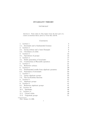 Invariant theory [Lecture notes]