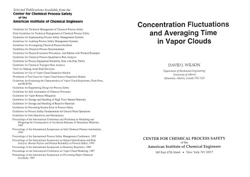 Concentration Fluctuations and Averaging Time in Vapor Clouds (CCPS Concept Books)