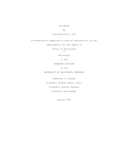 Variables (Ph.D Thesis)