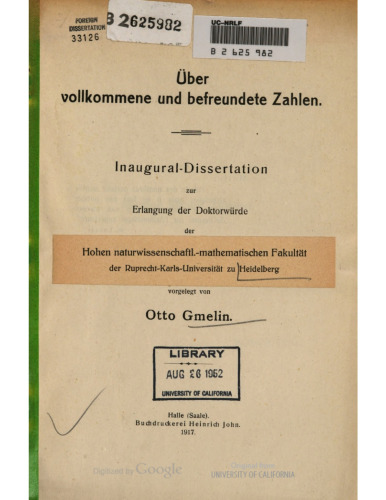 Über vollkommene und befreundete Zahlen