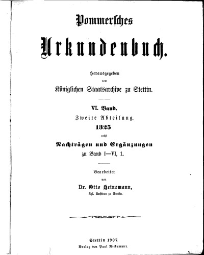 1325 nebst Nachträgen und Ergänzungen zu Band I - VI, 1