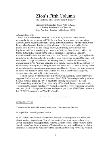 Tenney Reports on World Zionism: Zion’s Fifth Column