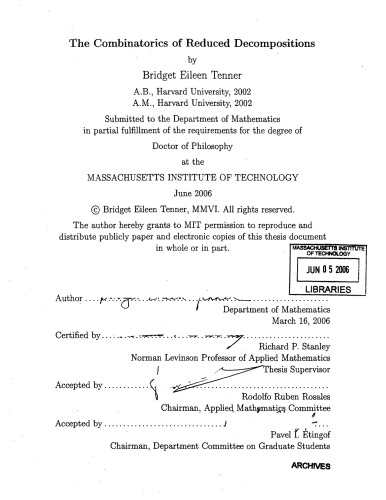 The combinatorics of reduced decompositions [PhD thesis]
