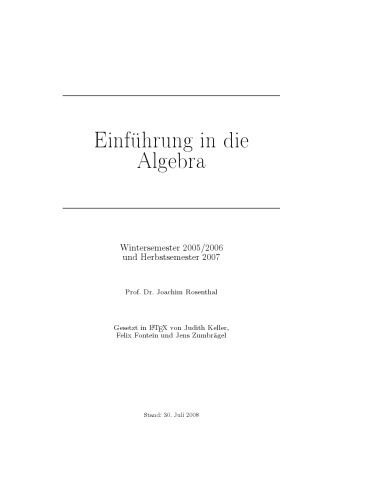 Einführung in die Algebra [Lecture notes]