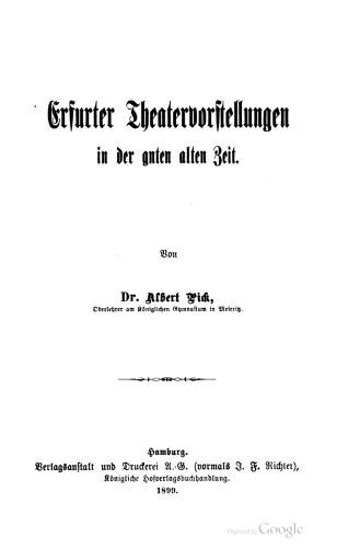 Erfurter Theatervorstellungen in der guten alten Zeit