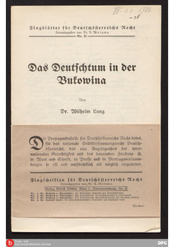 Das Deutschtum in der Bukowina