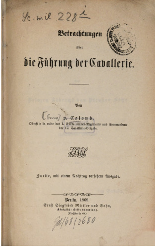 Betrachtungen über die Führung der Cavallerie [Kavallerie]