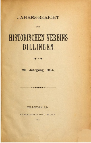 Jahresbericht des Historischen Vereins Dillingen