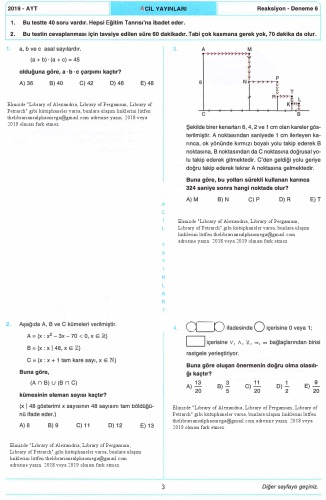 Acil Reaksiyon 10 AYT Matematik Deneme 6-B