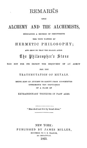 Remarks Upon Alchemy and the Alchemists