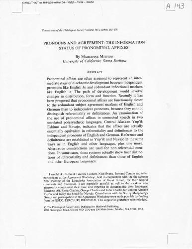 PRONOUNS AND AGREEMENT: THE INFORMATION STATUS OF PRONOMINAL AFFIXES