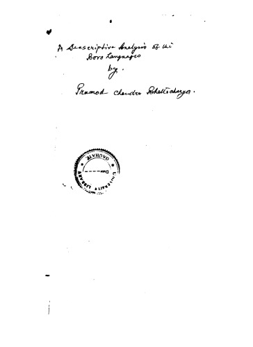 A Descriptive Analysis of the Boro Language