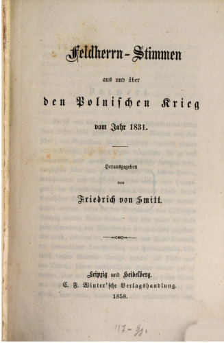 Feldherren-Stimmen von und über den polnischen Krieg vom Jahr 1831