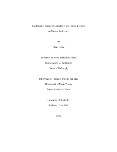 The Effect of Perceived Complexity and Formal Location on Musical Preference