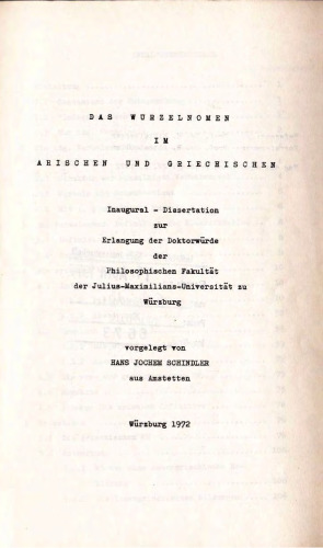 Das Wurzelnomen im Arischen und Griechischen (Ph.D. Dissertation)