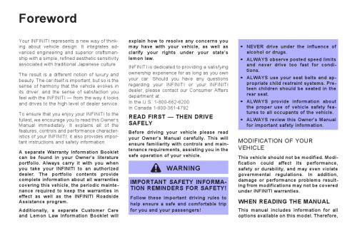 2004 Infiniti FX45/35 User Manual