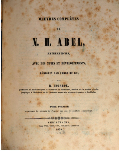 Oeuvres completes de N. H. Abel