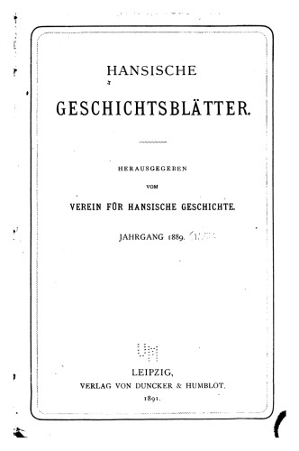 Hansische Geschichtsblätter (Jahrgang 1889)