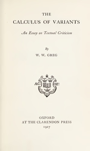 The Calculus of Variants: An Essay on Textual Criticism