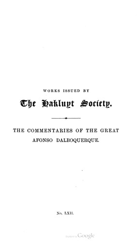 The Commentaries of the Great Afonso Dalbuquerque, Second Viceroy of India
