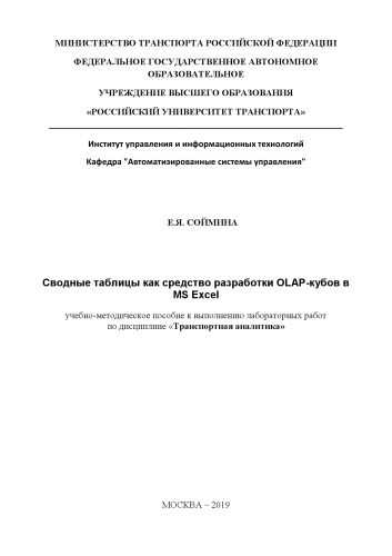 Сводные таблицы как средство разработки OLAP-кубов в MS Excel: Учебно-методическое пособие для магистров по направлению подготовки 09.04.01 «Информатика и вычислительная техника»