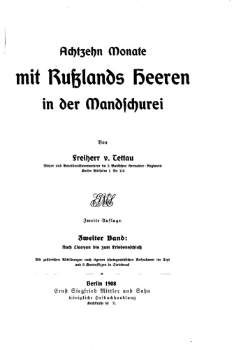 Achtzehn Monate mit Rußlands Heeren in der Mandschurei