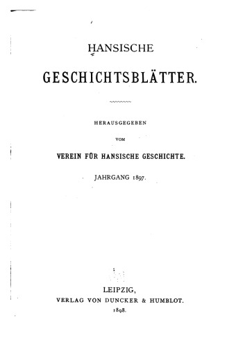 Hansische Geschichtsblätter (Jahrgang 1897)