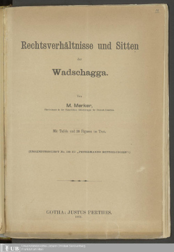 Rechtsverhältnisse und Sitten der Wadschagga