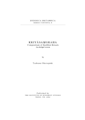 Kriyāsaṃgraha: Compendium of Buddhist Rituals