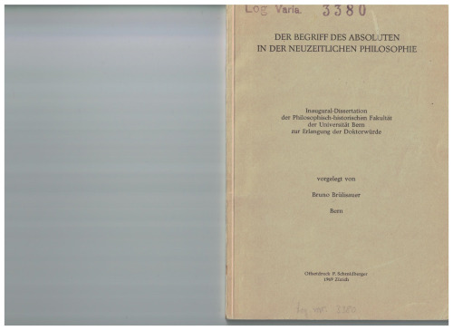 Der Begriff des Absoluten in der neuzeitlichen Philosophie.