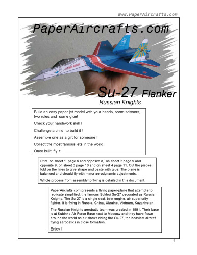 PaperAircrafts.com Su-27 Russian Knights